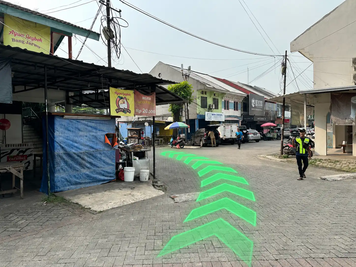 The walking route to the pickup point